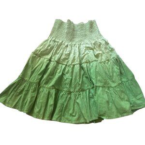 Green Tiered Smocked Waist Cotton Skirt By Ruby n Style Casual Cottagecore Fairy